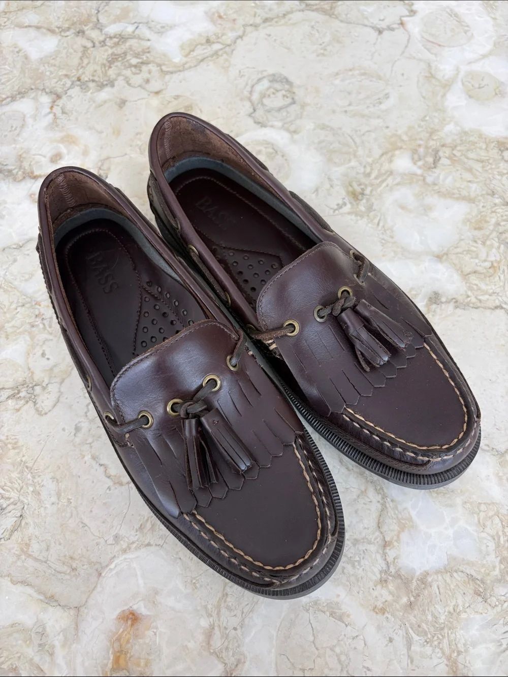 G.H. Bass & Co. Brown Leather Kiltie Tassel Leather Loafers - Henry Moc Toe